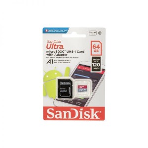 SANDISK 64GB microSDXC UHS-I + ADAPTER WITH SPEED UP TO 120MB/s